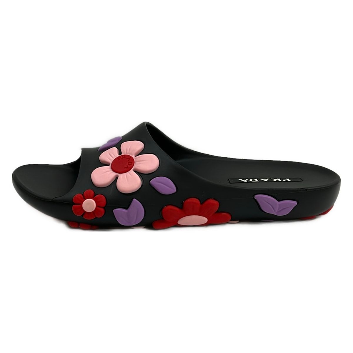 PRADA(プラダ) サンダル 40 レディース - 黒×ピンク×マルチ フラワー(花) 13,172円