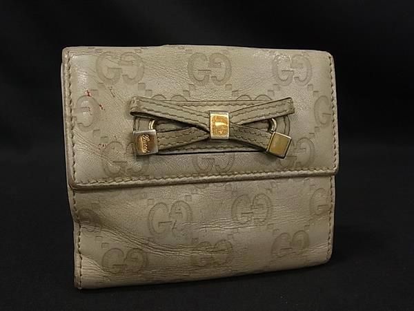 GUCCI グッチ 167466 グッチシマ GG柄 レザー リボン 二つ折り 財布 ウォレット 小銭入れ 札入れ カード入れ アイボリー系 DN2252