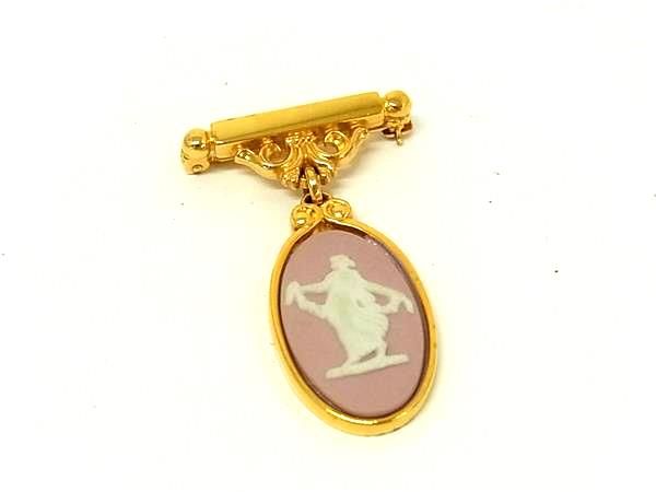 ■美品■ WEDGWOOD ウェッジウッド ジャスパー ピンブローチ ピンバッジ アクセサリー レディース ゴールド系×ピンク系 DN2128