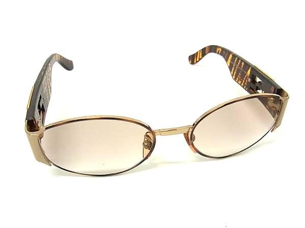 ■美品■ FENDI フェンディ ズッカ べっ甲調 度入り サングラス メガネ 眼鏡 レディース メンズ ゴールド系×クリアブラウン系 DN2290