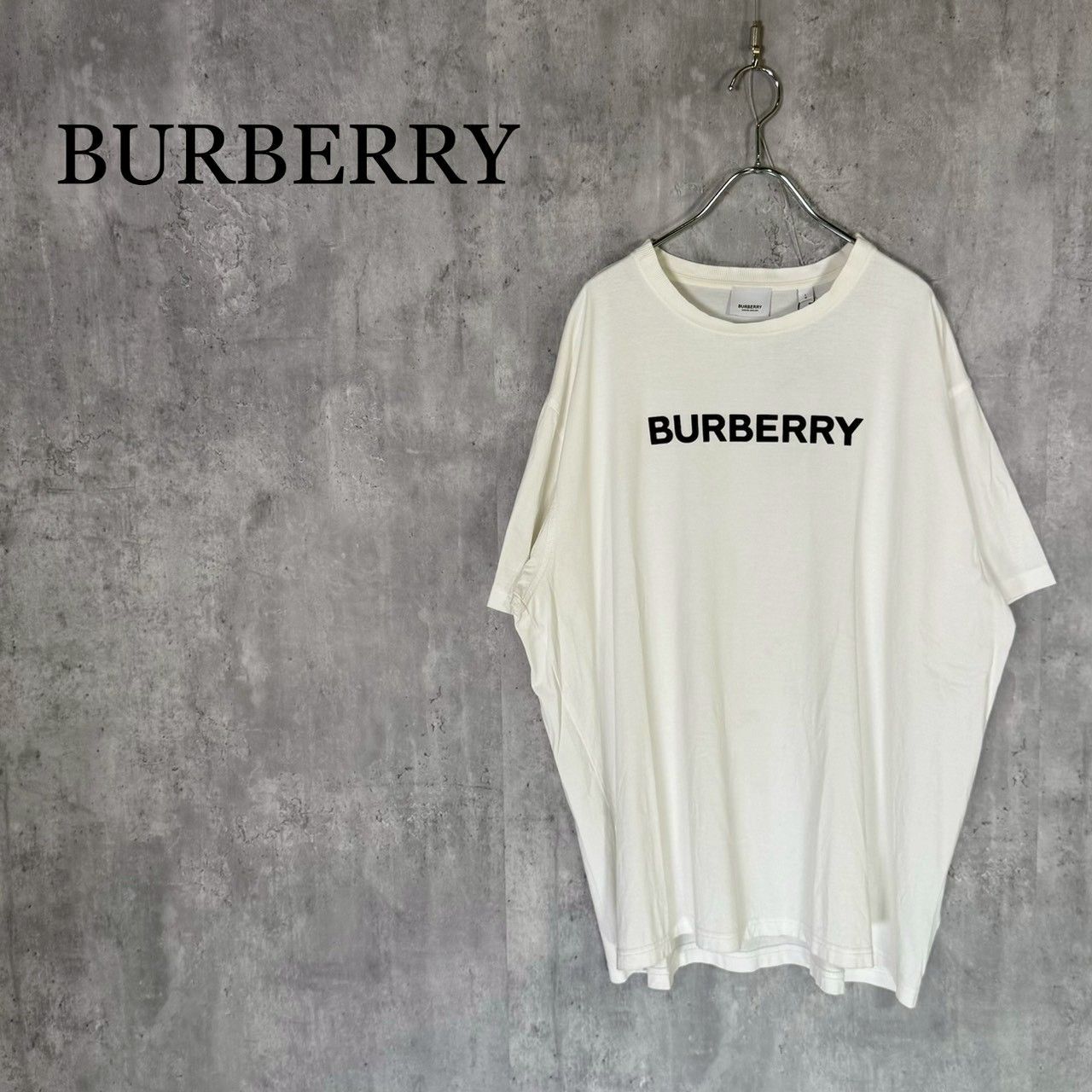 『BURBERRY』バーバリー（L）ロゴプリント コットン　クルーネック Tシャツ