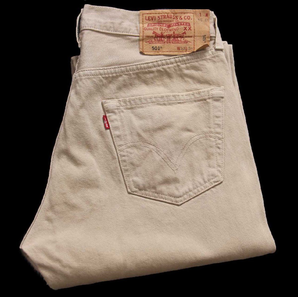 00s トルコ製 Levi'sリーバイス 501 カラーデニムパンツ カーキ W33★SDP4425 ユーロ ヨーロッパ オールド ジーンズ ストレート