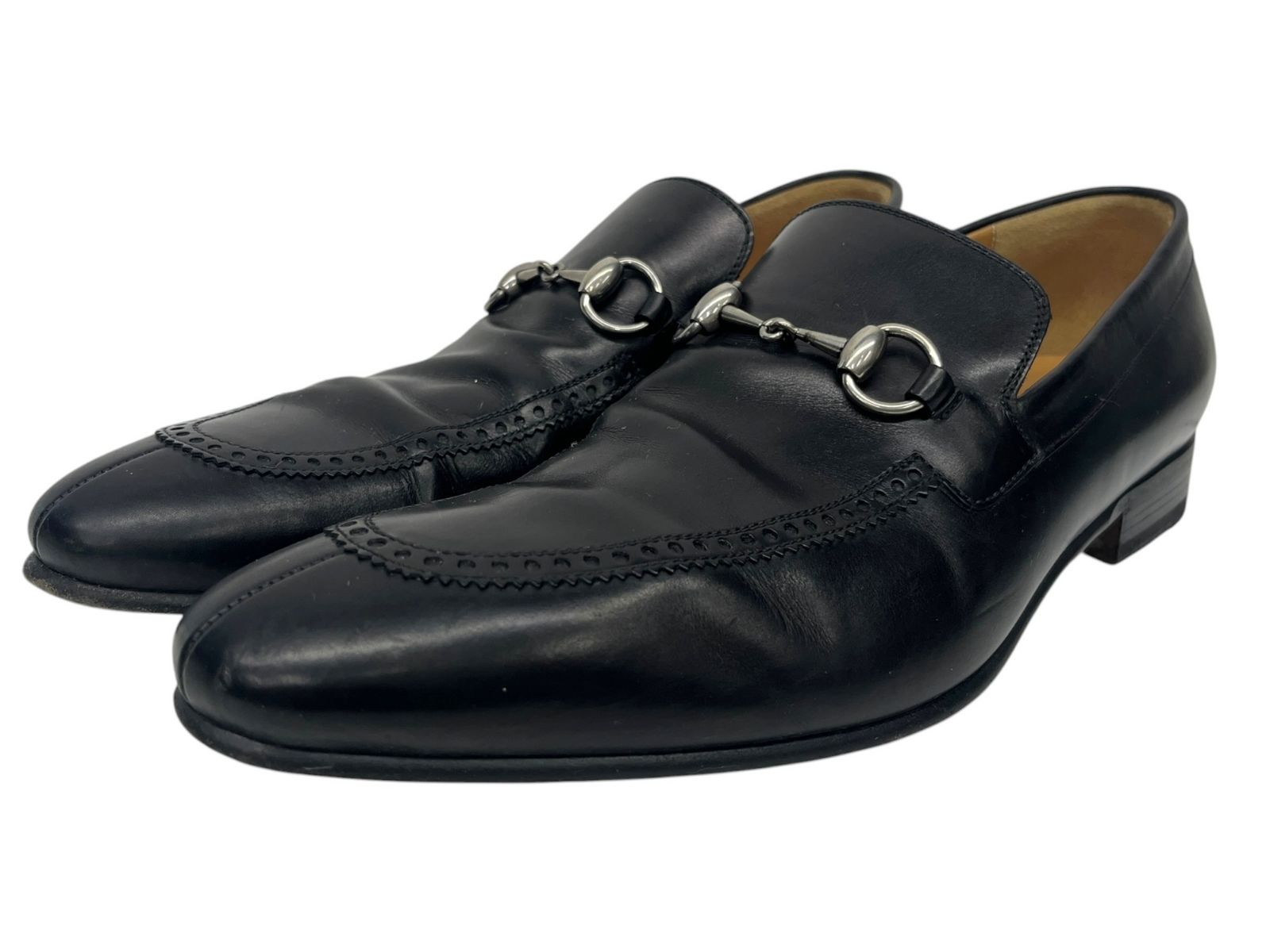 GUCCI (グッチ) ホースビット Vチップ メダリオン レザー ローファー イタリア製 269653 US8.5 ブラック メンズ/028