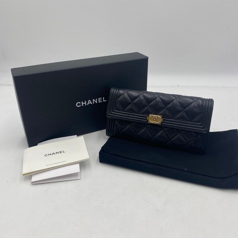 【中古品】 CHANEL シャネル A80286 キャビアスキン ボーイフラップ ウォレット 財布 二つ折り財布 長財布 ロングウォレット 【181-260511-ks-05-tei】