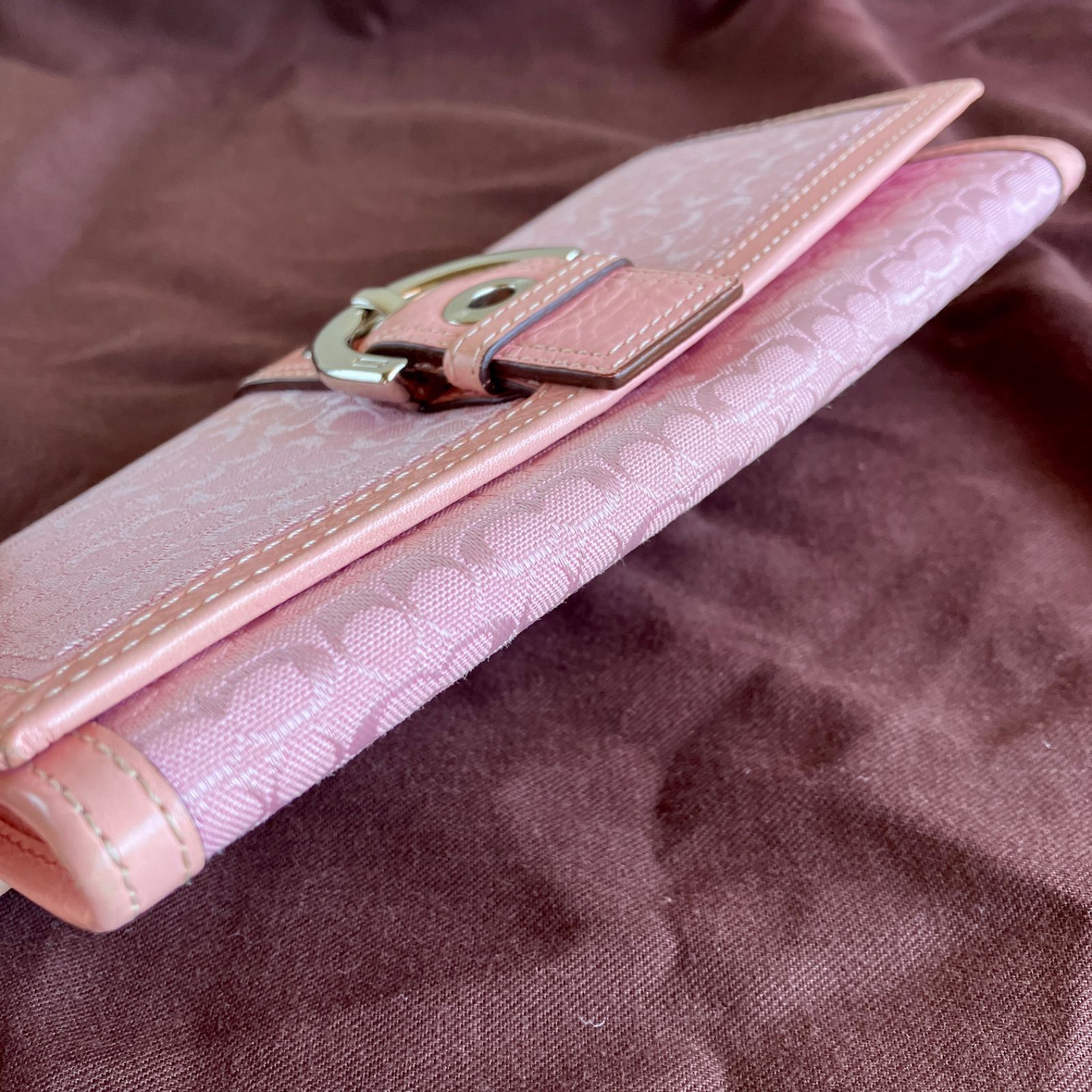 Coach Vintage Soho Multi Buckle Wallet Pink Signature Canvas