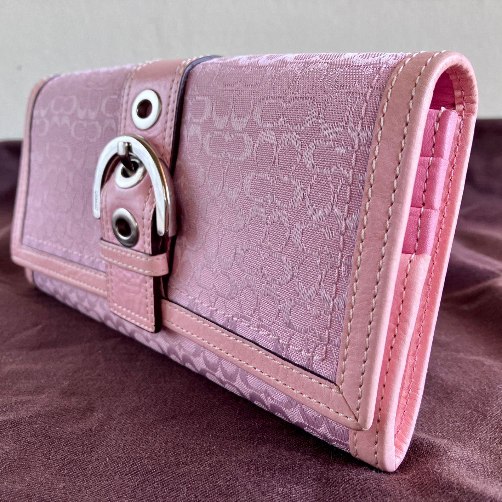 小物 OLD Coach Soho Signature Wallet pink y2k Coach Vintage Soho Multi Buckle Wallet Pink Signature Canvas