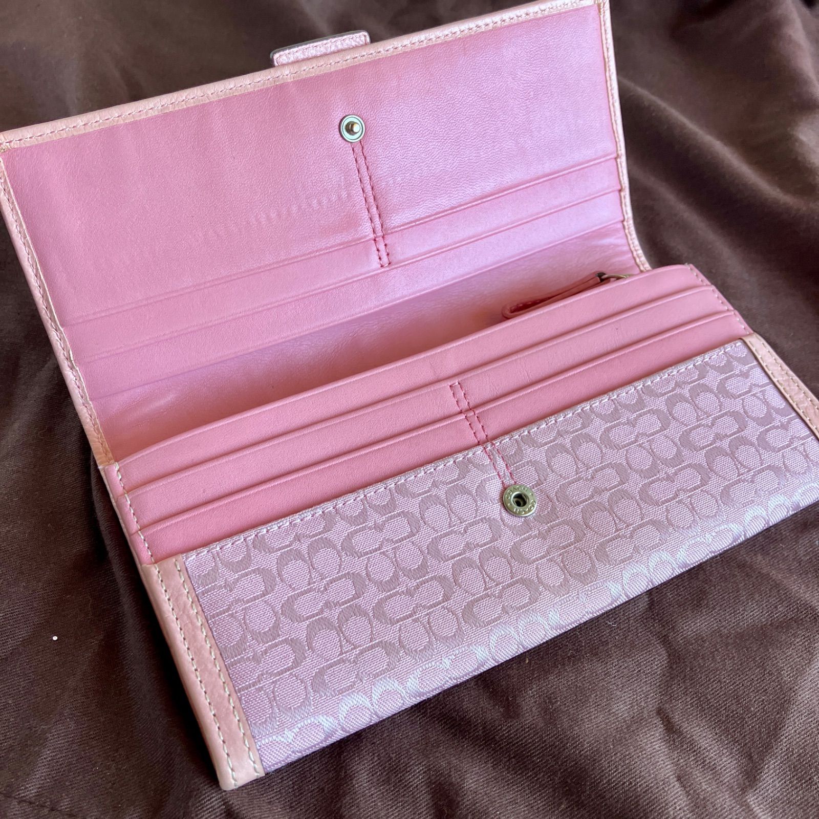 Coach Vintage Soho Multi Buckle Wallet Pink Signature Canvas