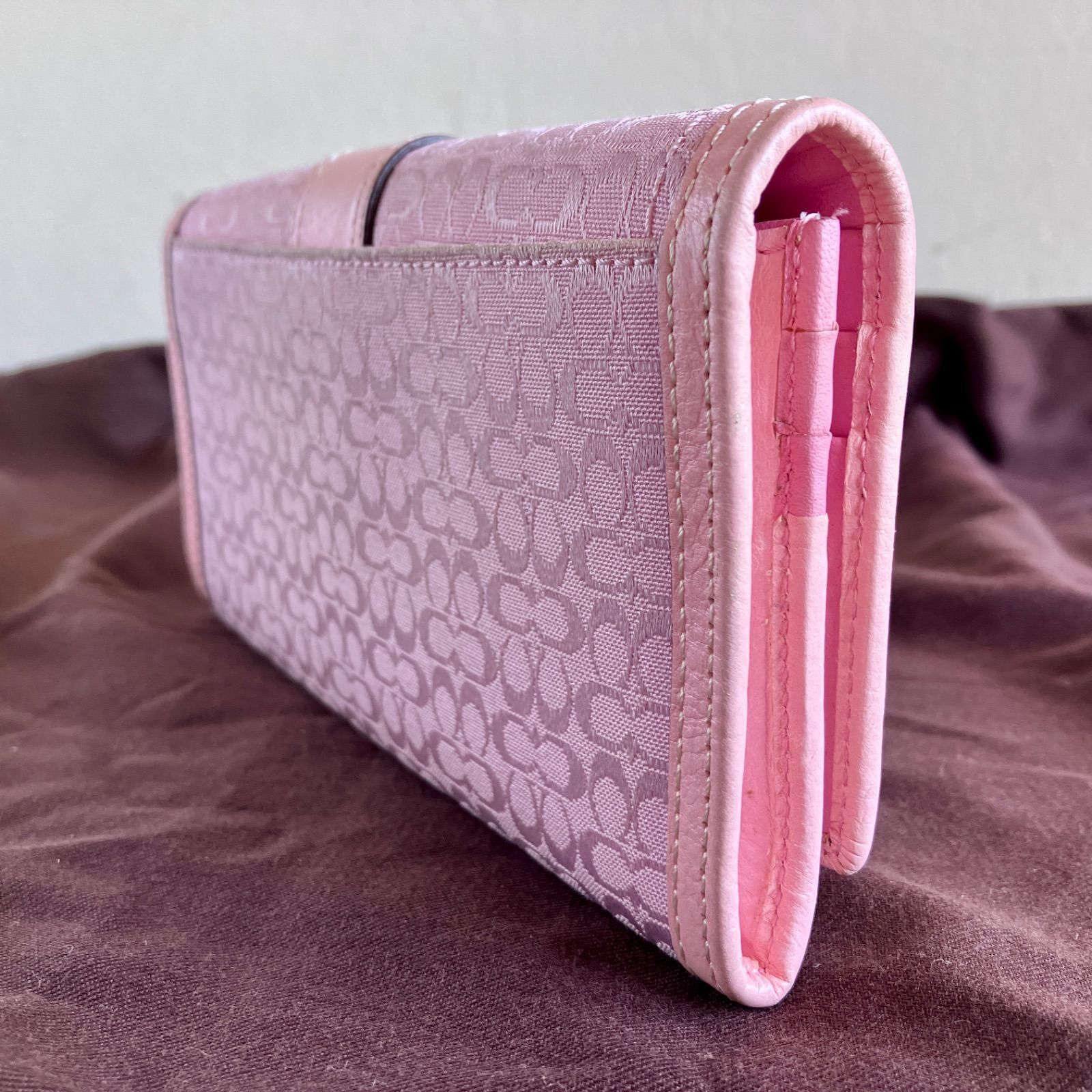 Coach Vintage Soho Multi Buckle Wallet Pink Signature Canvas