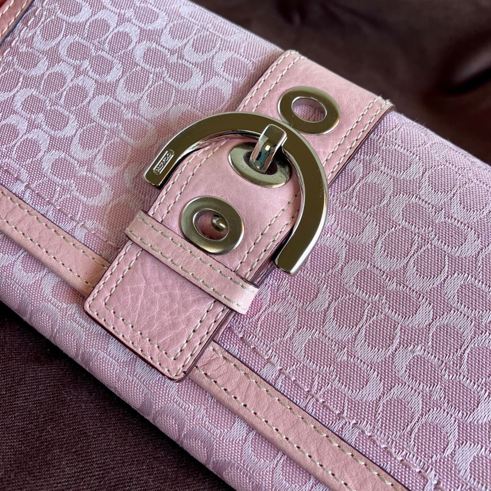 Coach Vintage Soho Multi Buckle Wallet Pink Signature Canvas