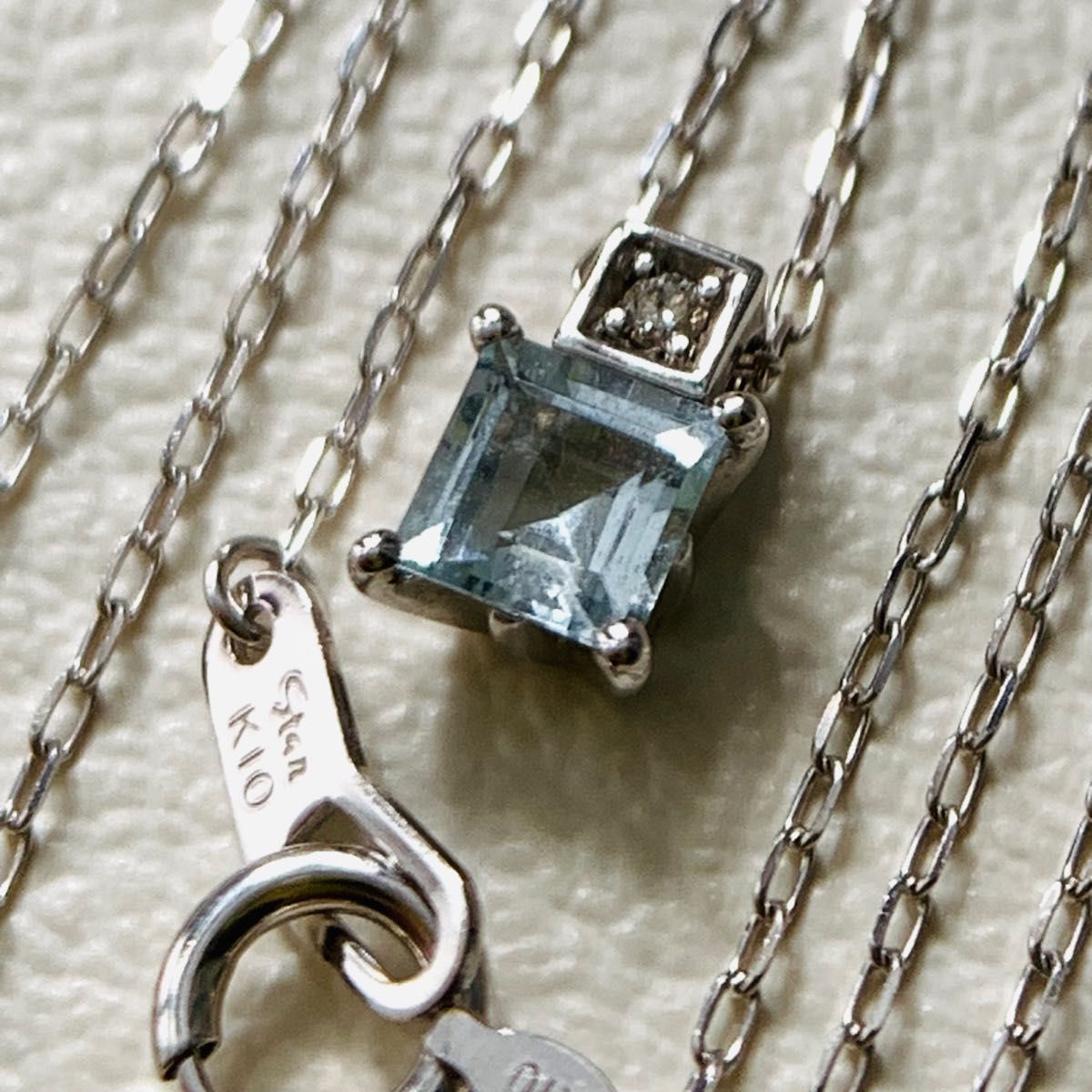 美品 k10 スタージュエリー ホワイトゴールド アクアマリン ネックレス ダイヤモンド スクエア STAR JEWELRY の商品写真