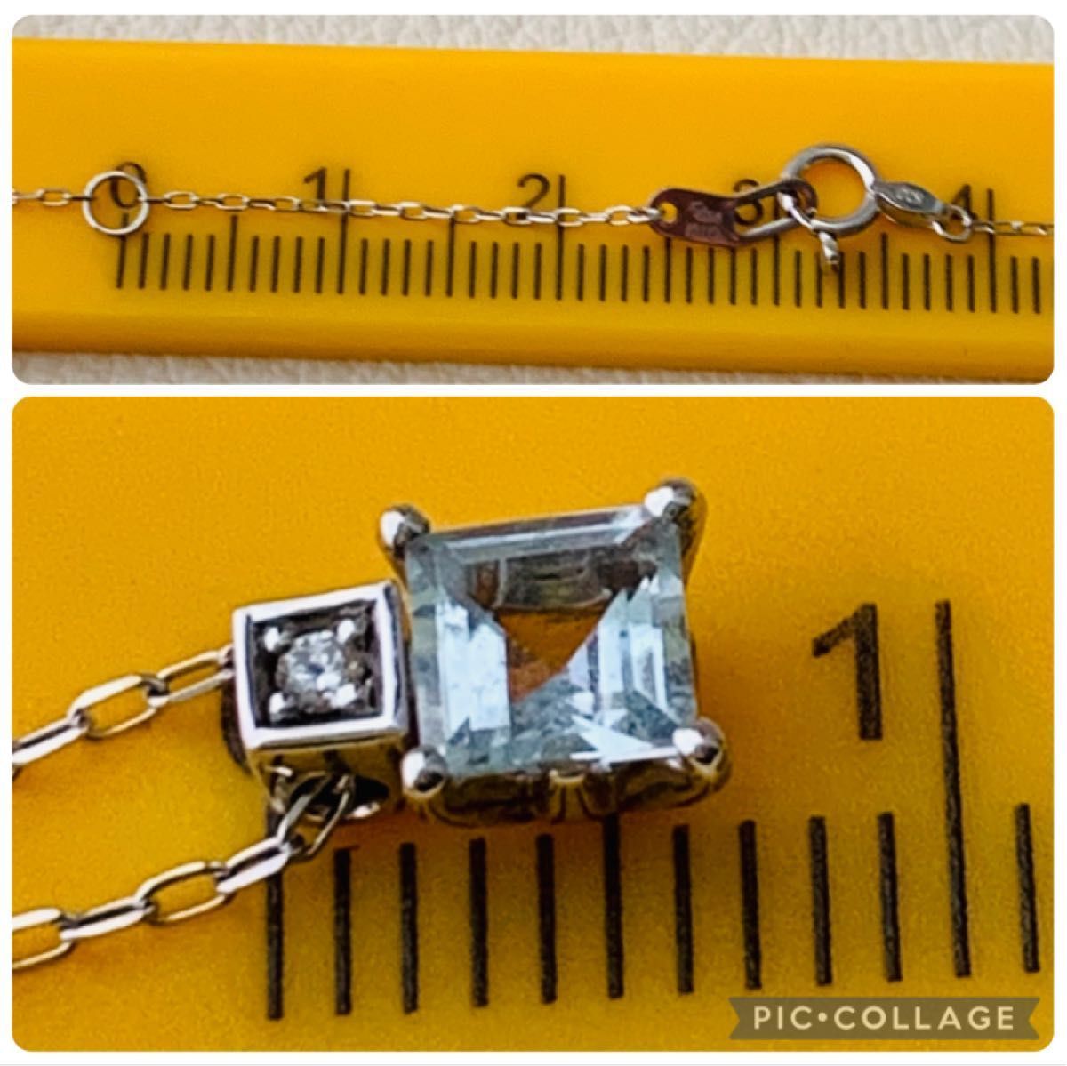 美品 k10 スタージュエリー ホワイトゴールド アクアマリン ネックレス ダイヤモンド スクエア STAR JEWELRY