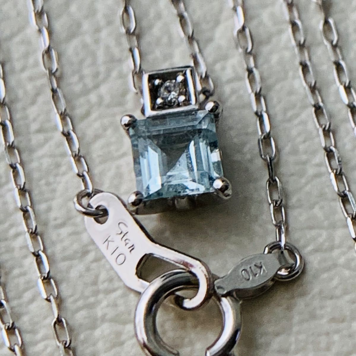 美品 k10 スタージュエリー ホワイトゴールド アクアマリン ネックレス ダイヤモンド スクエア STAR JEWELRY