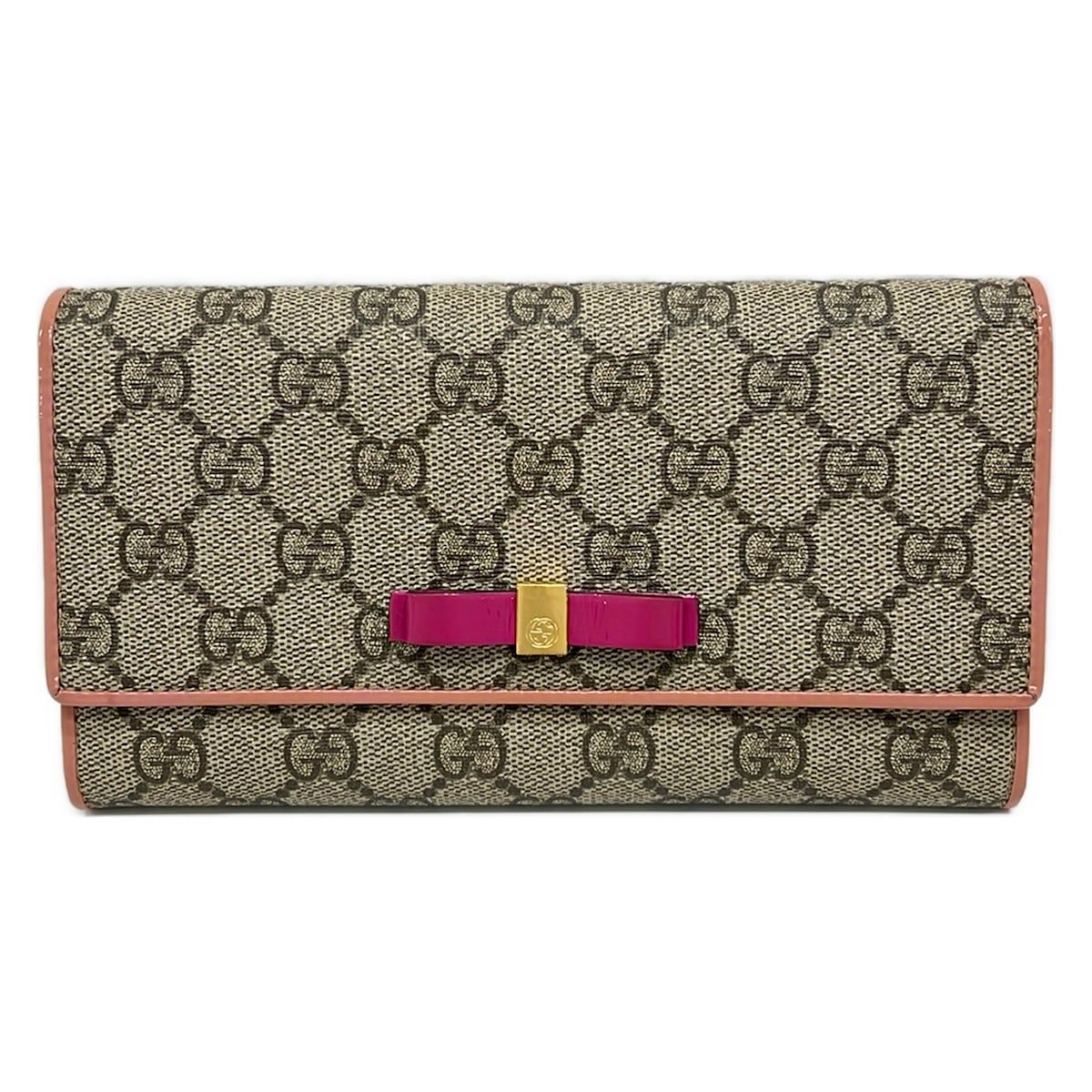 GUCCI(グッチ) 長財布 ボウイ 388679 カーキ×ピンク レザー