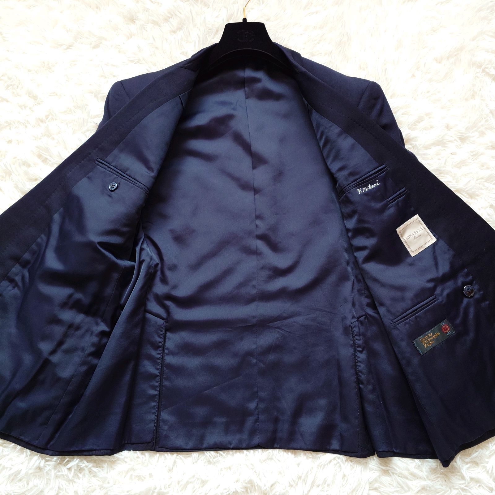 希少✨3XL位 ニナリッチ × ダンヒル スーツ セットアップ ネイビー ニナリッチ NINA RICCI ゼニア Zegna イタリア生地 シルバー メタル