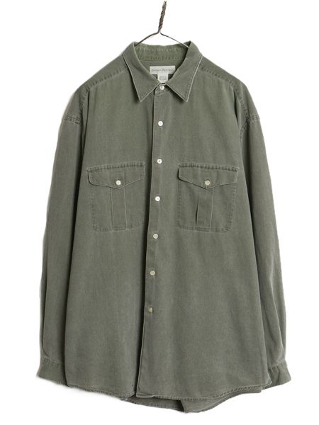 90s バナナリパブリック コットン 長袖 シャツ メンズ XL 旧タグ オールド 無地 ポケット付き 大きいサイズ シンプル ゆったり カジュアル