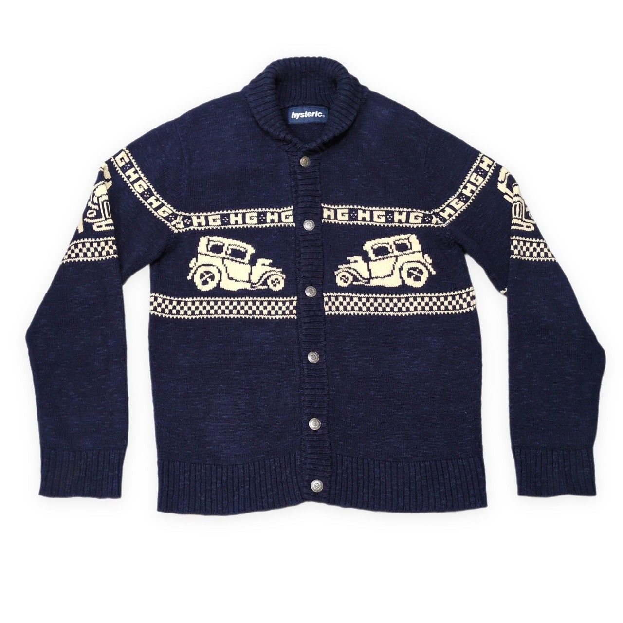 HYSTERIC GLAMOUR ヒステリックグラマー 00's クラシックカー ニットカーディガン ショールカラー メンズ 黒 ブラック M