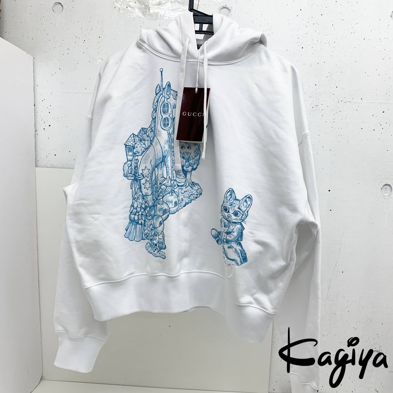 未使用 Gucci × ヒグチユウコ パーカー グッチ フーディ 刺繍 L サイズ ホワイト ブルー 白 猫 ネコ GG 47,280円