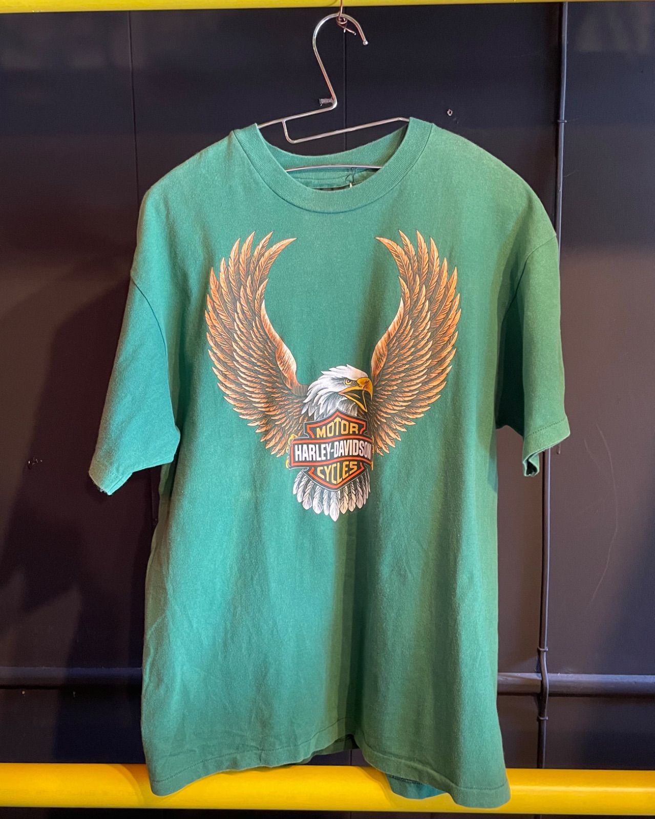 Harley-Davidson 90s イーグル×バー&シールド プリントTシャツ(グリーン・L・USA製) 1