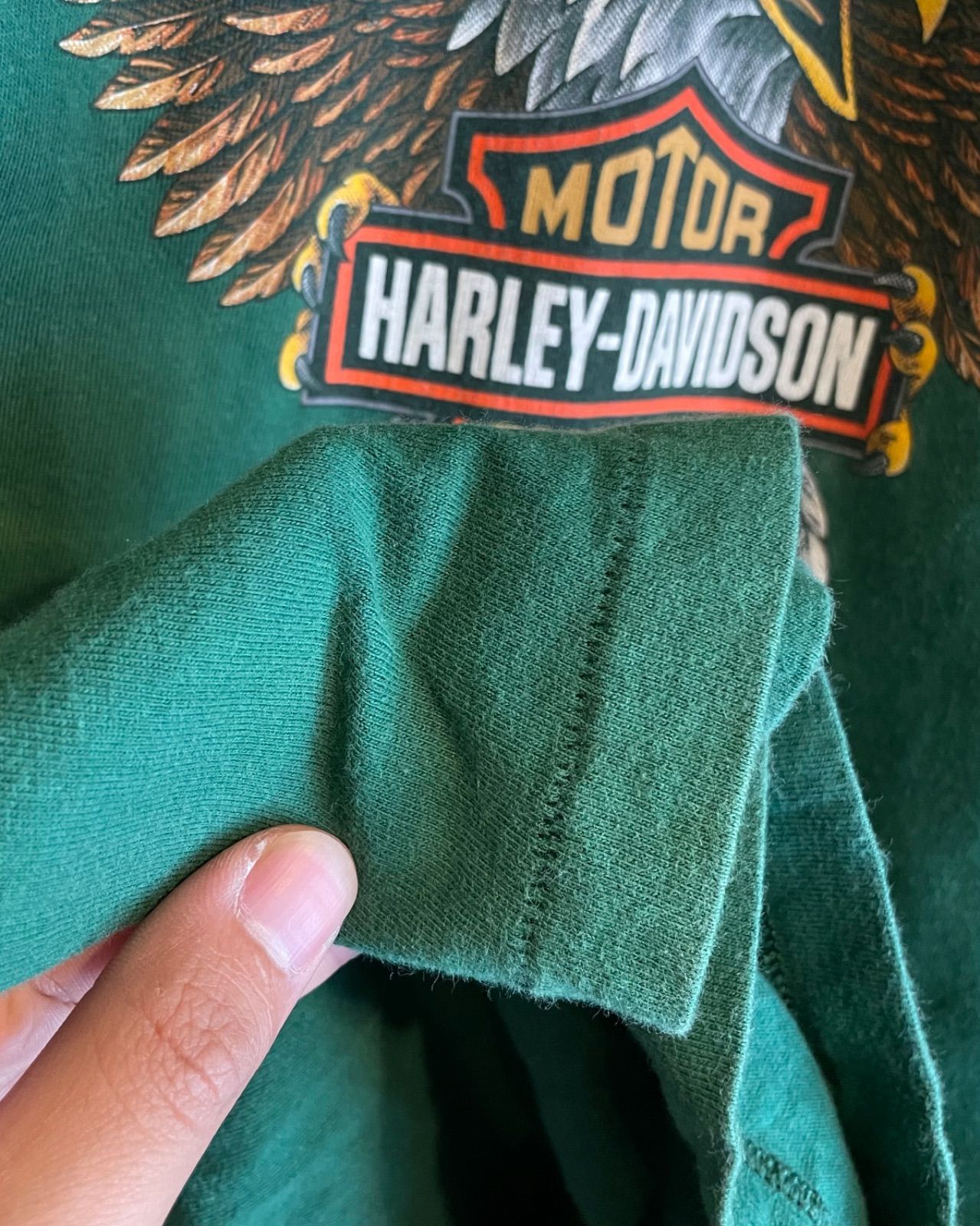 Harley-Davidson 90s イーグル×バー&シールド プリントTシャツ(グリーン・L・USA製) 7