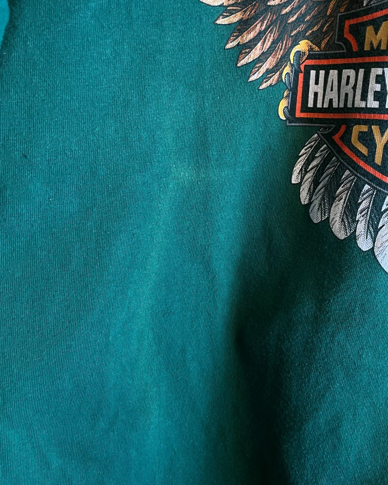 Harley-Davidson 90s イーグル×バー&シールド プリントTシャツ(グリーン・L・USA製) 5