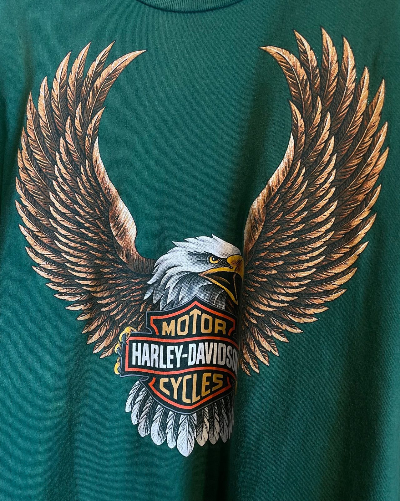 Harley-Davidson 90s イーグル×バー&シールド プリントTシャツ(グリーン・L・USA製) 2