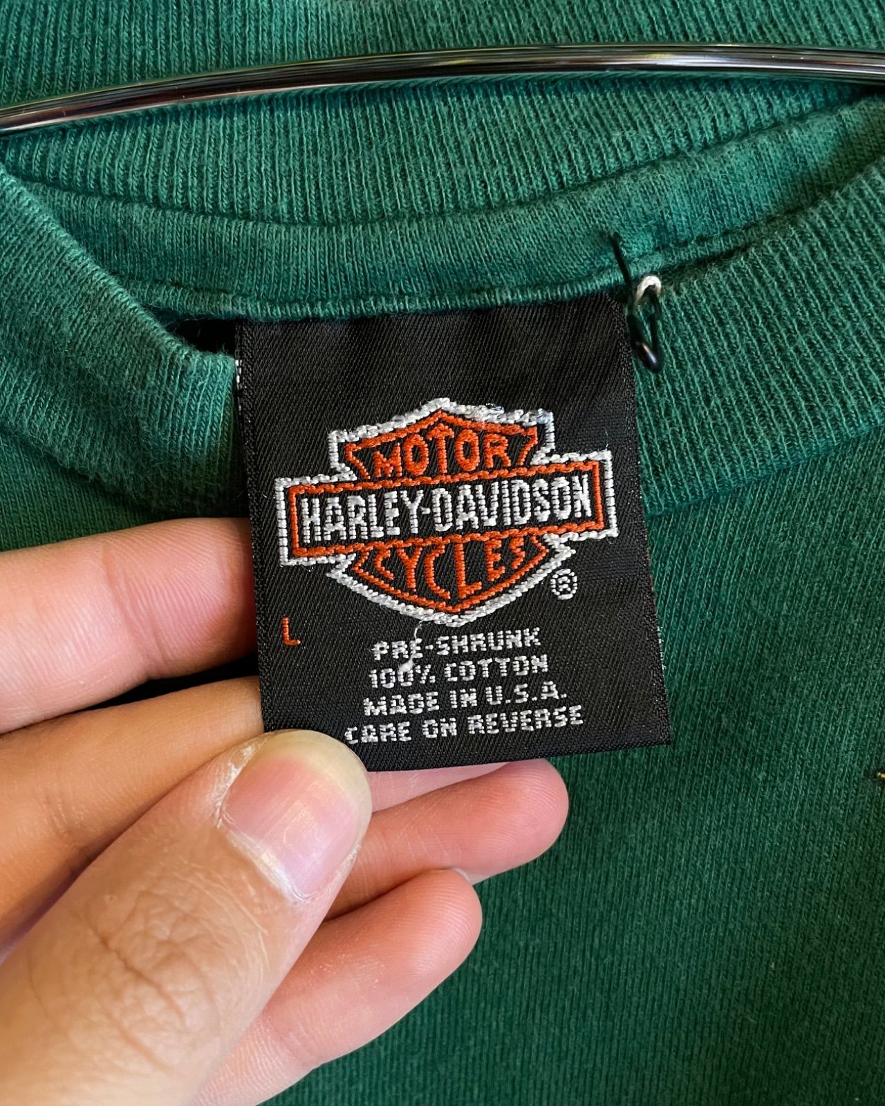 Harley-Davidson 90s イーグル×バー&シールド プリントTシャツ(グリーン・L・USA製) 8