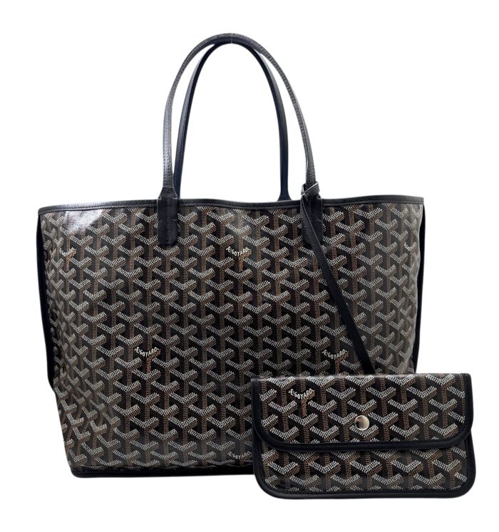 【中古】GOYARD ゴヤール アンジュPM トートバッグ PVC カーフレザー ブラック ブラウン ミニポーチ付き ショルダーバッグ 肩掛け 鞄 メンズ レディース ユニセックス コーティングキャンバス 通勤 通学 【ブランドギャラリー東心斎橋店】