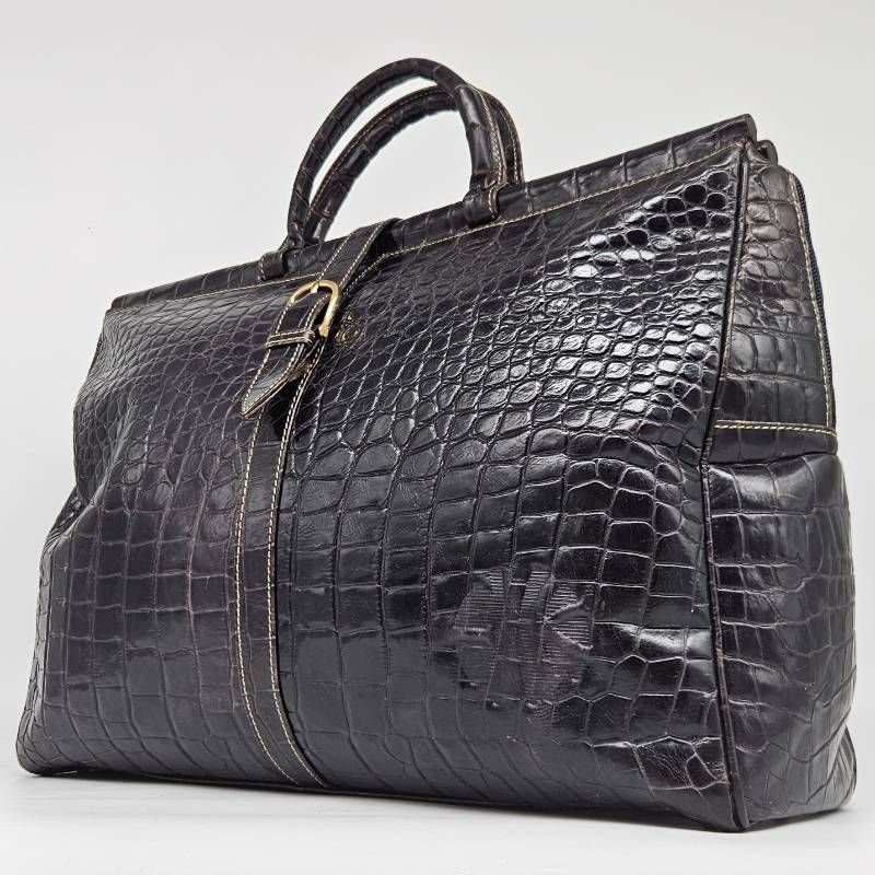 ENRIQUE LOEWE KNAPPE エンリケロエベナッペ 50-70sヴィンテージ クロコ型押し ビジネスバッグ ダークブラウン 本革 B4 大容量 出張 自立 底鋲 レトロ 希少 ロエベ3代目 幻の逸品 ペイズリー柄 メンズ ユニセックス PC収納