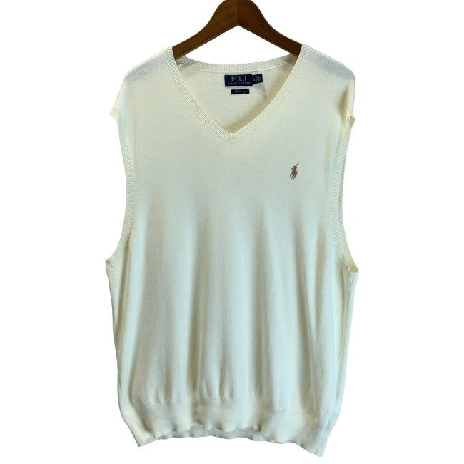 【中古】　POLO RALPH LAUREN　ベスト　レイヤード　無地　ワンポイント　スモールポニー　刺しゅう　ハイゲージ　オーバーサイズ　古着　/1271