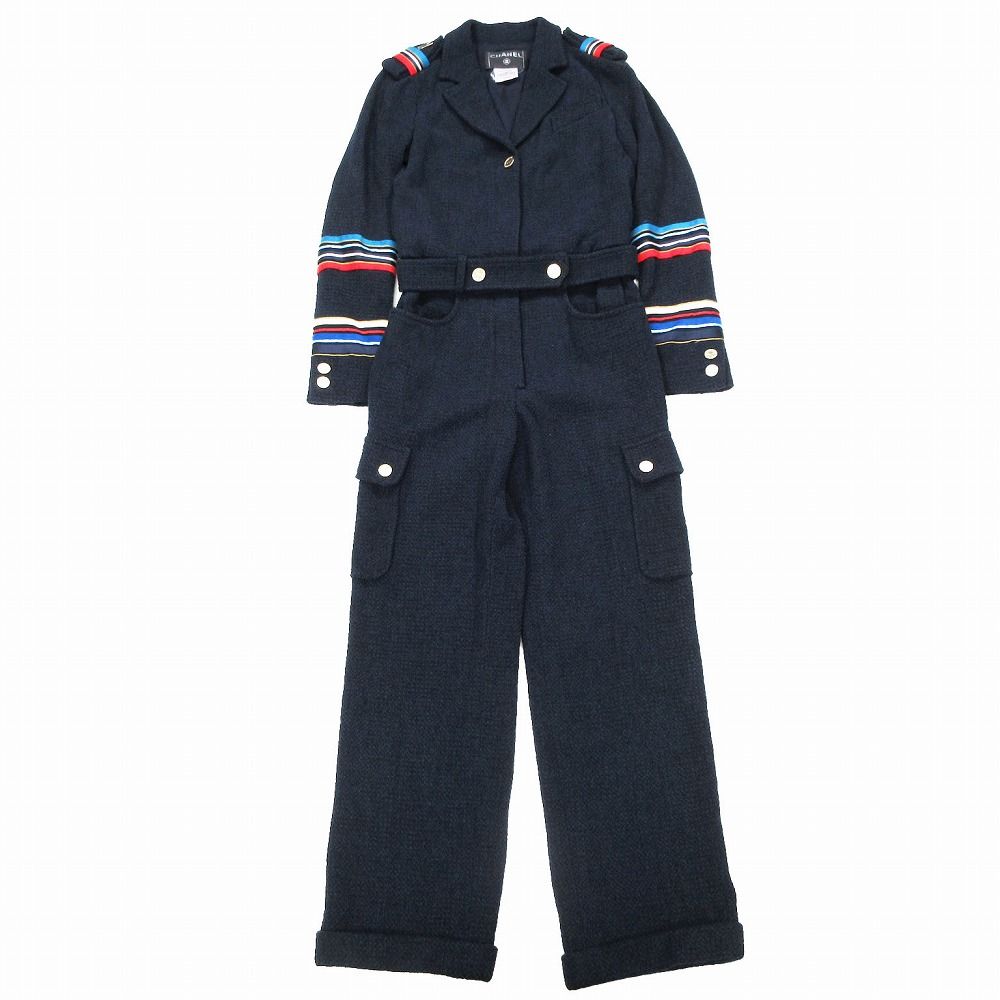 CHANEL シャネル 08C エアプレインボタン ツイードジャンプスーツ オールインワン ネイビー サイズ36 P32190V21939 レディース