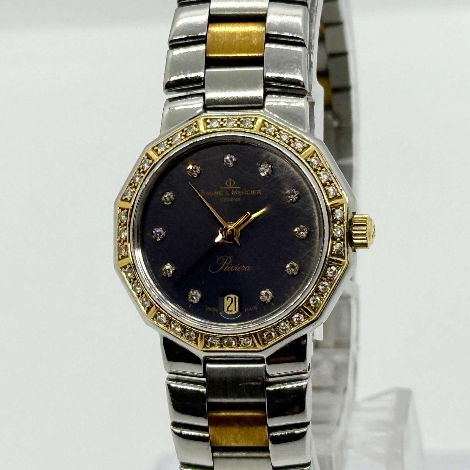 Baume & Mercier ボーム＆メルシェ リビエラ ベゼルダイヤ 5231.3 ブラック QZ レディース 腕時計 訳あり