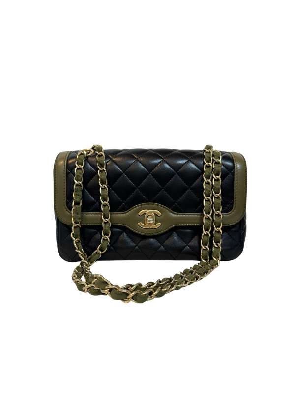 CHANEL シャネル マトラッセ レザー バイカラー ブラック カーキ