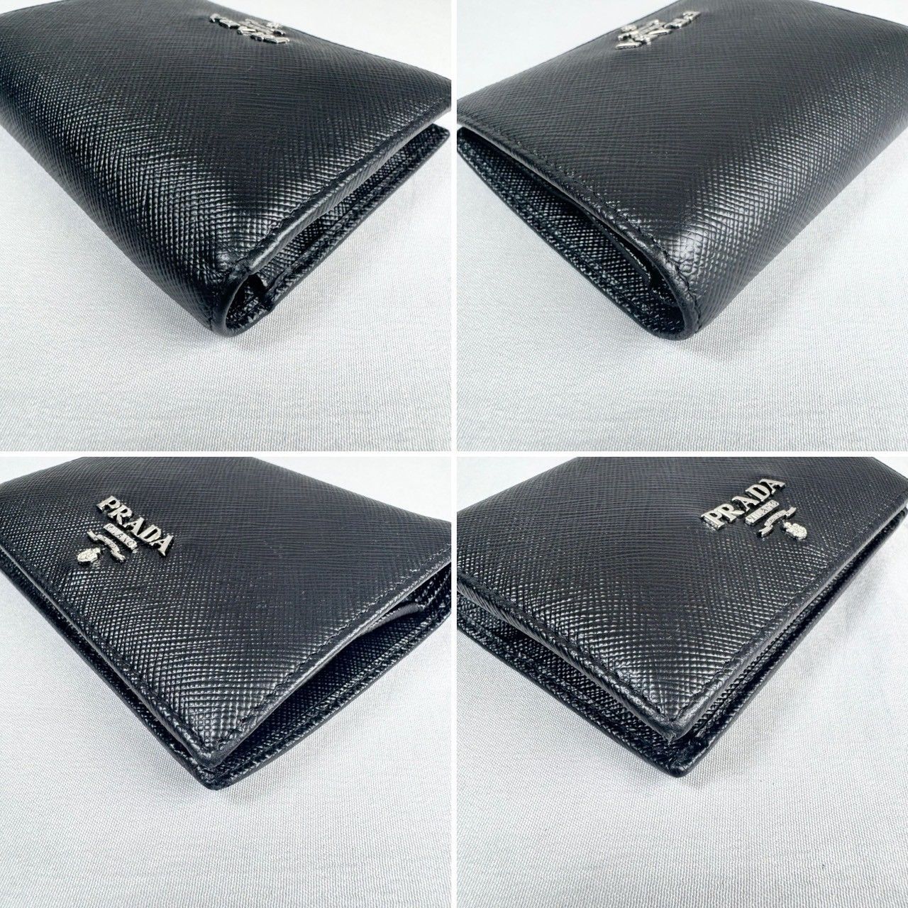 美品】PRADA プラダ サフィアーノ メタルロゴ コンパクト 二つ折り 