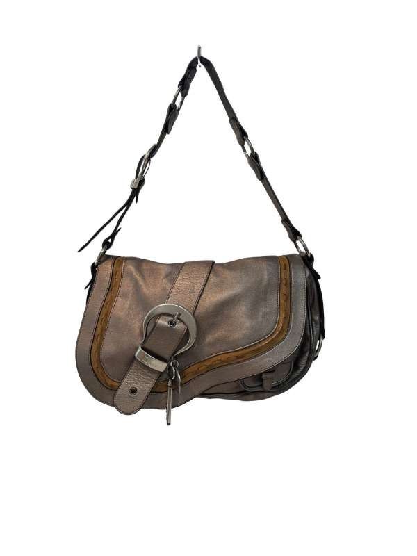 CHRISTIAN DIOR　クリスチャンディオール　サドル　ガウチョ レザー メタリック　シルバー系　シルバー金具　ショルダーバッグ 　ワンショルダー【LVU25011383】