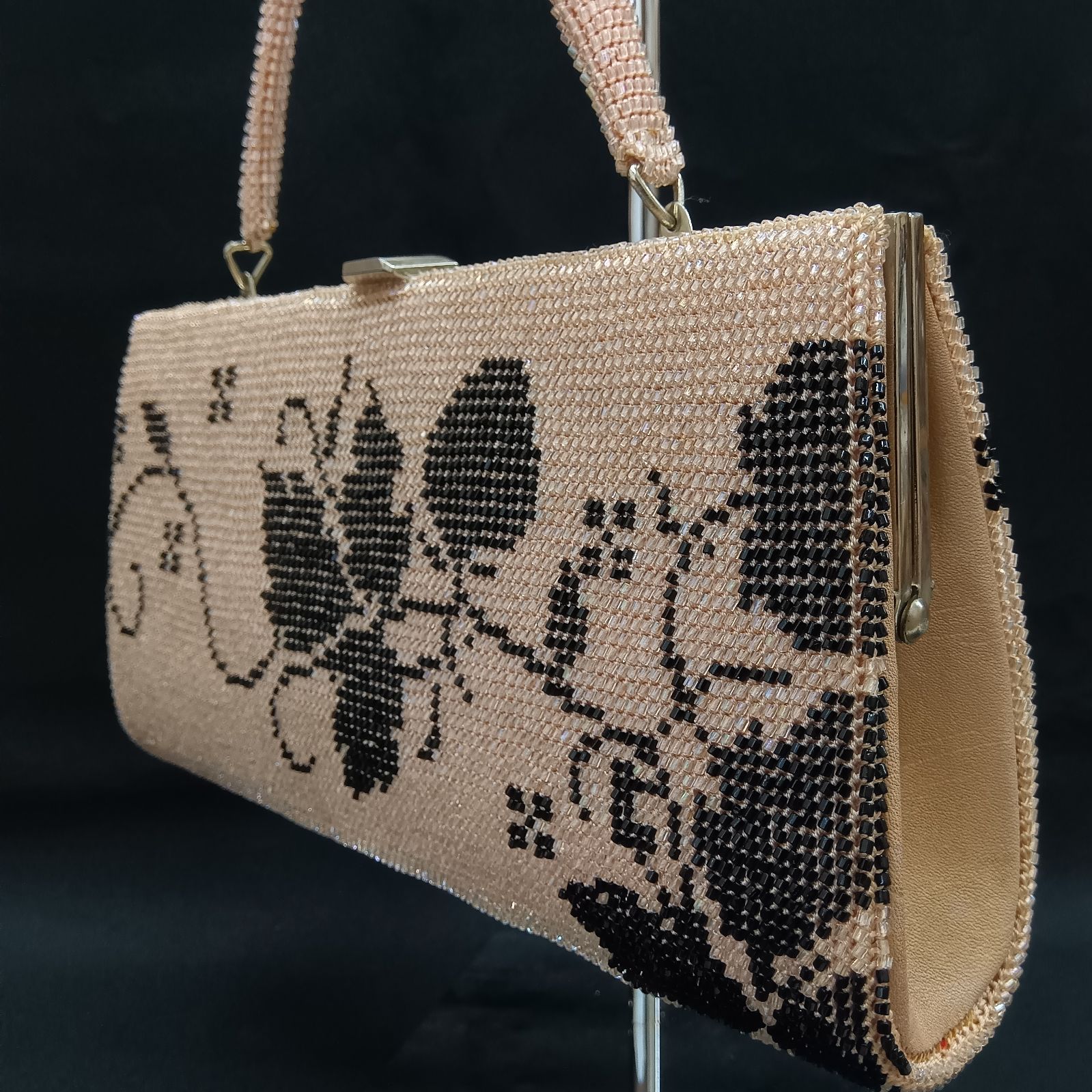 🔴 昭和レトロ 🔷 両面同柄 ビーズ刺繍バッグ ／ 2WAY 🔴 ビーズ