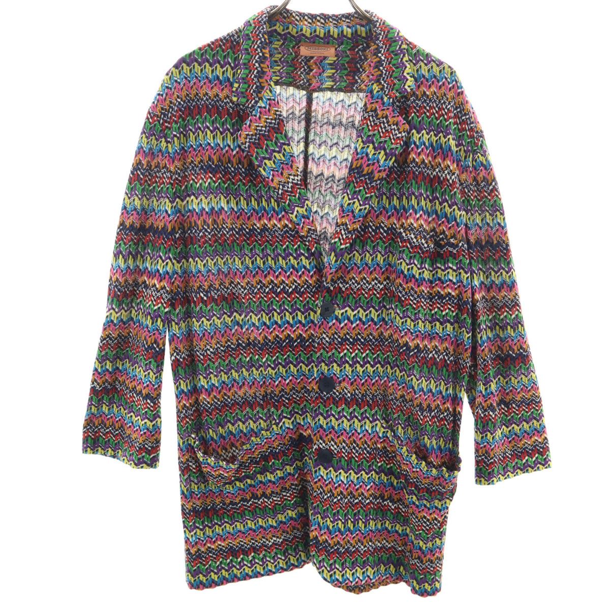 Missoni ミッソーニ 総柄 長袖 ラペル ニットカーディガン 50 マルチ アンコン メンズ 古着