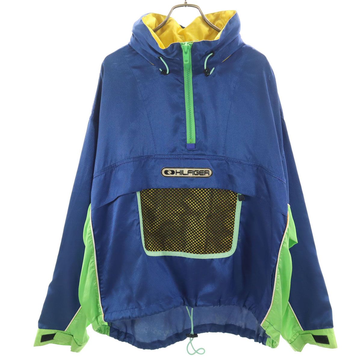 TOMMY HILFIGER トミーヒルフィガー 90s オールド フラッグタグ アノラック ナイロンジャケット XL 青紺系 プルオーバー ポケッタブル メンズ 古着