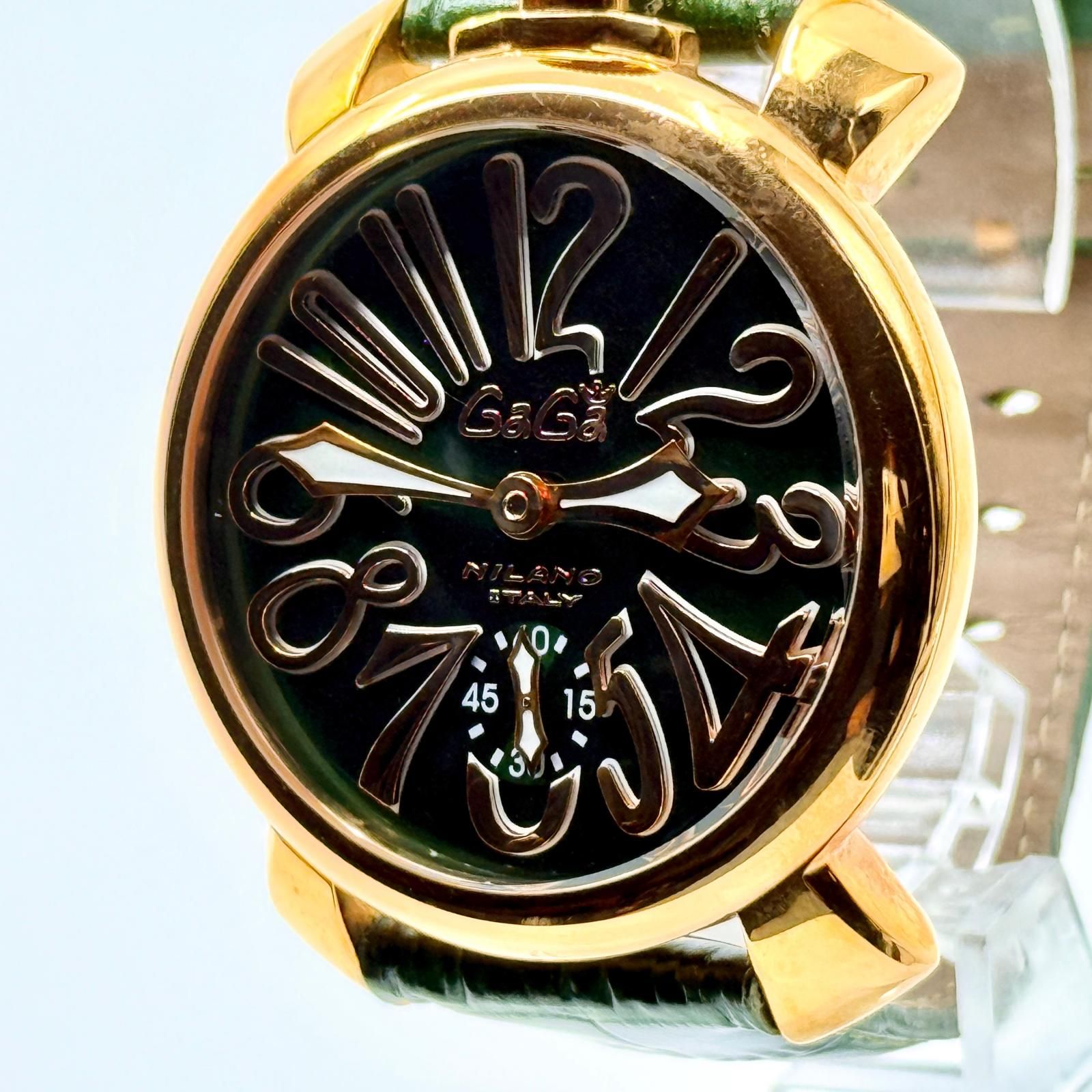 Gaga Milano ガガ・ミラノ マヌアーレ48 GA5011.04S グリーン 手巻き メンズ 腕時計 稼働品