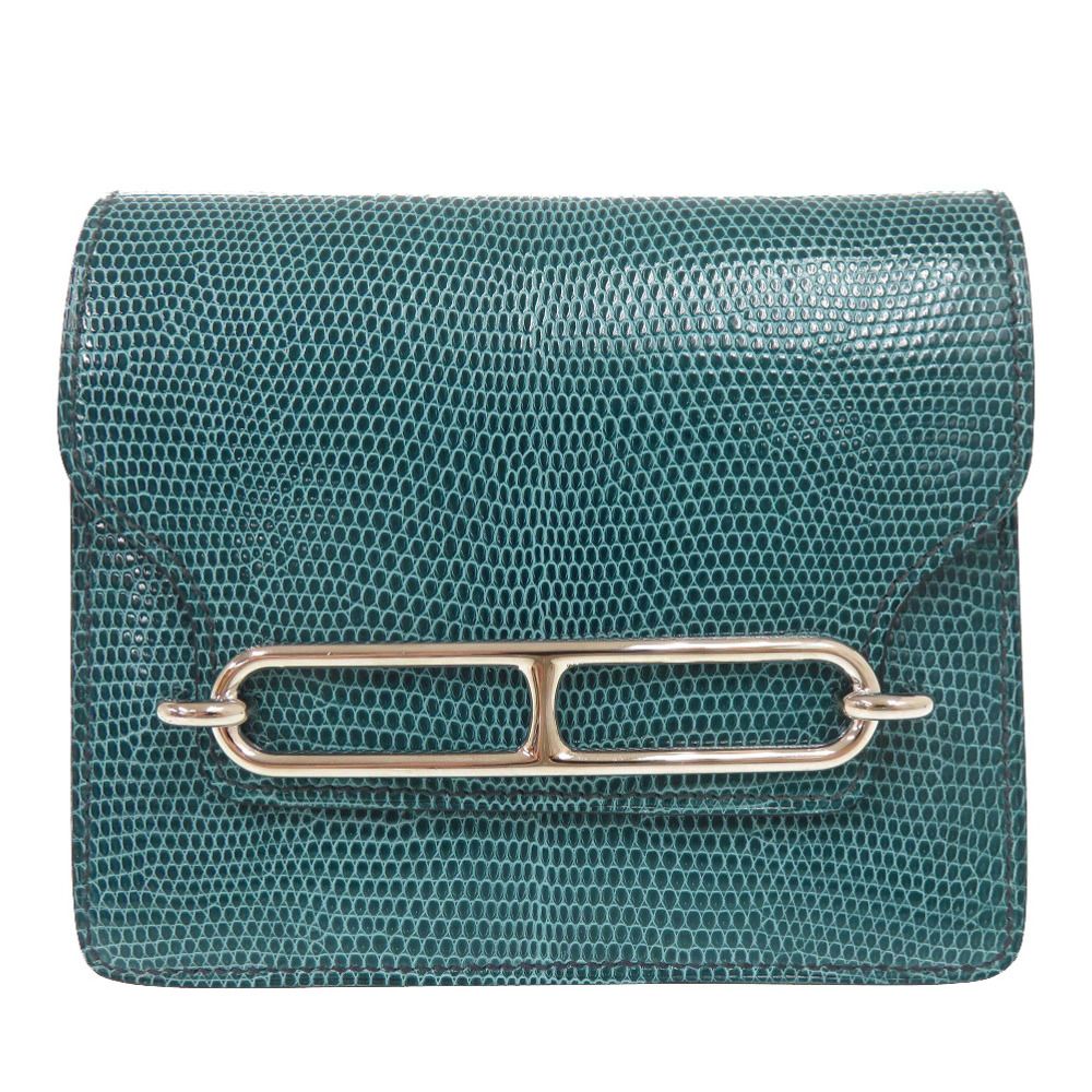 美品 エルメス ロウリス ルリ スリム リザード ブルーぺトロール シルバー金具 W刻印 コインケース 財布 1540 HERMES