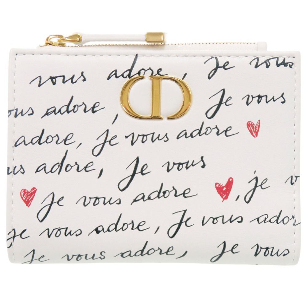 新品同様 ディオール カロ ダリアウォレット ハート レザー ホワイト 二つ折り財布 白 1344 Dior