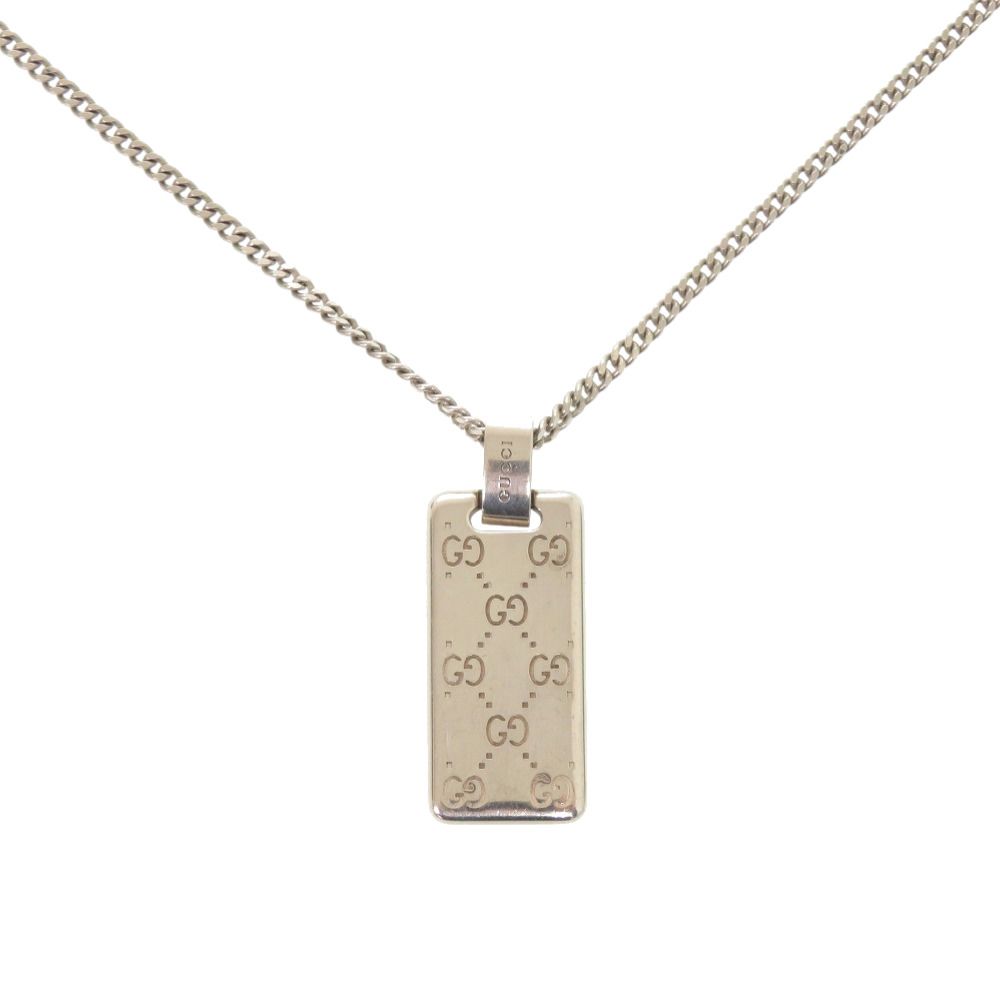 美品 グッチ GGシグネチャープレート ネックレス シルバー925 1629