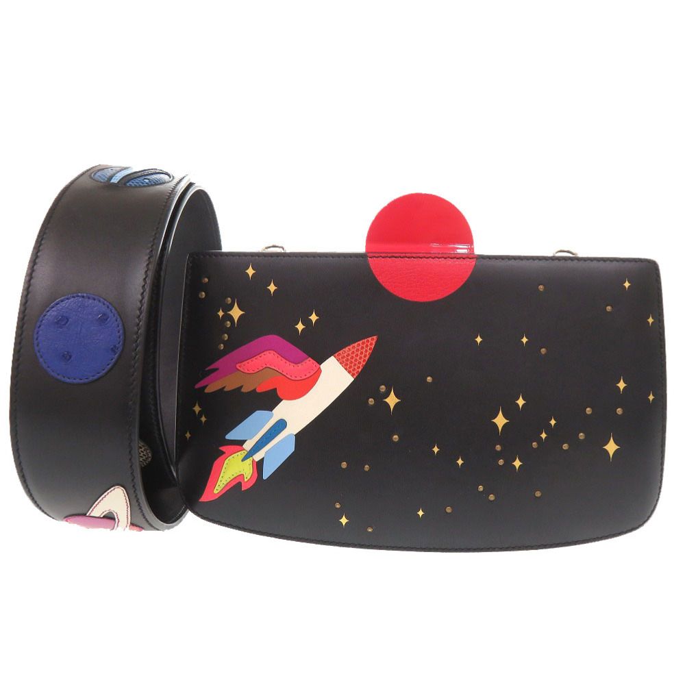 美品 エルメス サック ア マリス スペース ボックスカーフ リザード ブラック シルバー金具 Y刻印 ショルダーバッグ 黒 1550 HERMES