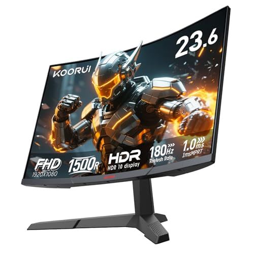 KOORUI ゲーミングモニター 湾曲 モニター 24インチ 180Hz 1ms フルHD/1500R/Adpitive sync(G-SYN互換)/DPx1/HDMIx2/VESA/傾き調節 24E6CA(沖縄・離島の方不可) 5cc4e545