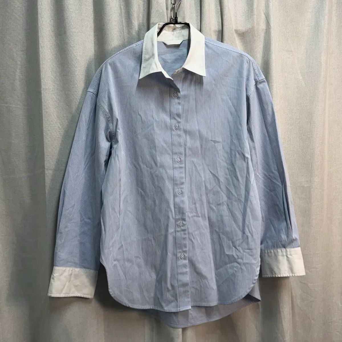 F 르바(LEVAR) ルーズフィット コットン ストライプ ロング シャツ