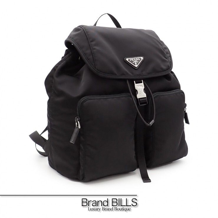 未使用品 PRADA プラダ バックパック リュック 1BZ005 テスート ナイロン トライアングルロゴ ブラック シルバー金具 レディース