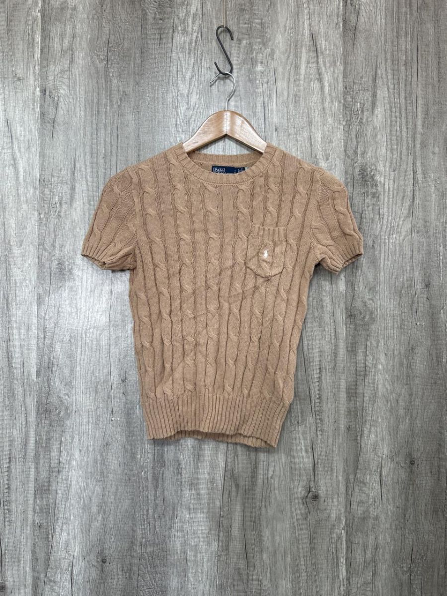 POLO RALPH LAUREN ポロ ラルフローレン ワンポイント刺繍 ケーブル編み 半袖 サマー ニット セーター sizeSP/ライトブラウン ■◇ レディース