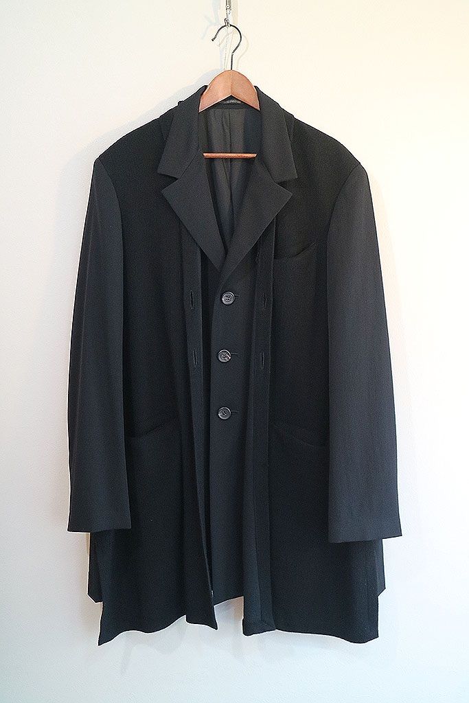 1996AW 90's Yohji Yamamoto POUR HOMME レイヤードジャケット ヨウジヤマモト プールオム 切替 ニット ジャケット ブラック M