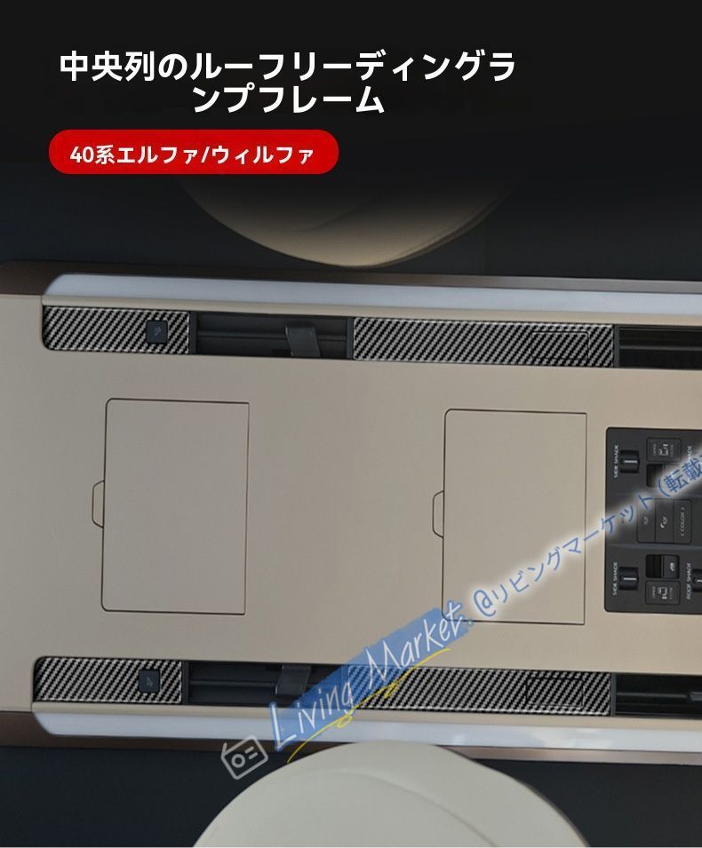 トヨタ アルファード ヴェルファイア 40型 2024年 ルーフ読書灯フレーム ABS製 車種専用 傷防止 耐摩耗 3M貼付 内装パネル ドレスアップ カーボン調 ブラック CQP511Q696