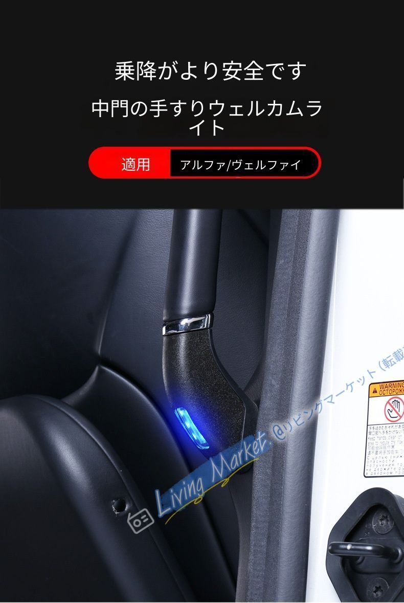 トヨタ アルファード ヴェルファイア 30系 2015-22年 スライドドアハンドルLEDランプ 2点 ABS 車種専用 交換用 乗降補助 内装照明 視認性向上 ホワイト ブルー CQP511Q721