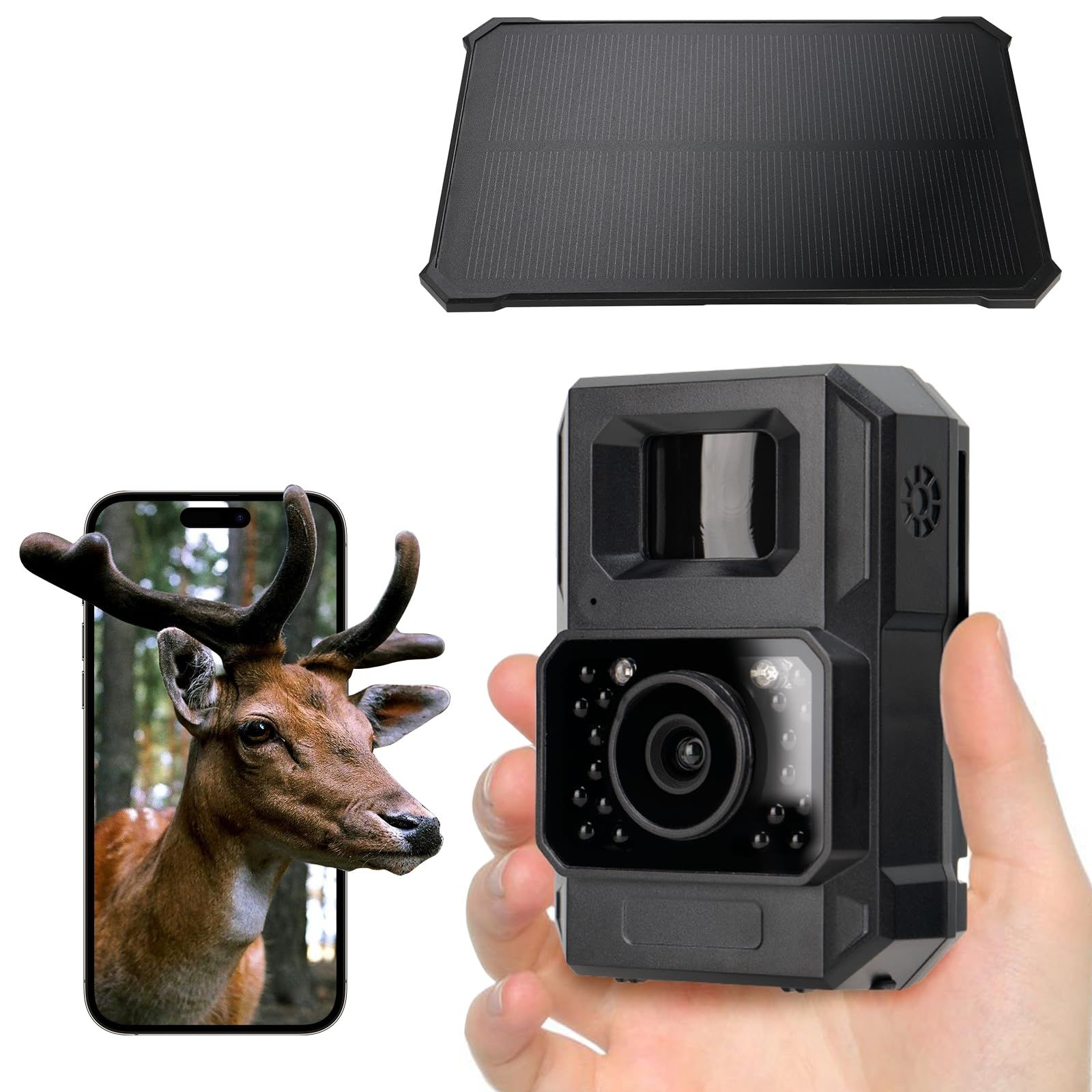 ☆新品☆Hapimp【充電式＆WIFI対応】 防犯カメラ トレイルカメラ ソーラーパネル 6000万画素 1080P 小型 屋外 野外 乾電池不要 ソーラーパネル付 IP66防水防塵 赤外線LED 監視カメラ 暗視 動体検知 人感センサー 夜 f7c4188f